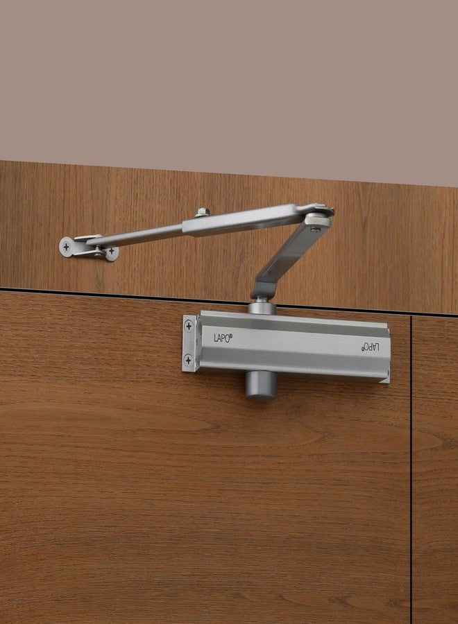 LAPO جهاز إغلاق أبواب أوتوماتيكي هيدروليكي مزدوج السرعة من الألومنيوم شديد التحمل من لابو للمنزل والمكتب | أجهزة إغلاق أبواب خشبية ناعمة مع مجموعة تركيب لجميع أوزان الأبواب حتى 50 كجم (لون فضي) - Image 1